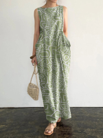 Mouwloze paisley maxi jurk met ronde hals en zakprint