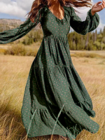 ZANZEA Plus Size Dames Lange Jurk Bohemian Bloemen Maxi Jurk Casual V Hals Achterrits Lange Mouwen Losse Jurk voor Dames