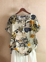 ZANZEA Plus Size Dames Shirt Katoen Linnen Gedrukt Casual Korte Mouw O Hals Losse Blouse Zomer Dagelijkse Top voor Dames