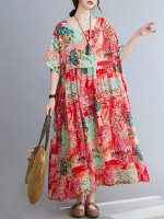 ZANZEA Plus Size Vrouwen Lange Jurk O Hals Bloem Loose Bohemian Casual Zomer Maxi Jurk Voor Vrouwen