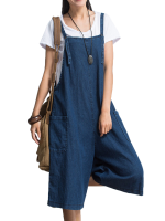 S 5xl Plus Size Women Loose Denim Blue Strap Pocket Jumpsuit Trousers