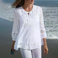Solide kanten inzet geknoopte blouse