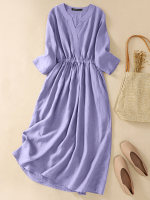 Stevige maxi jurk met lange mouwen en elastische taille