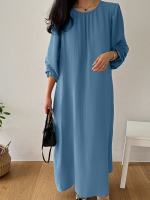 Stevige maxi jurk met lange mouwen, ronde hals, casual zak