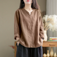 ZANZEA Vintage vrouwen katoen blouse V hals lange mouw tops retro vaste losse shirt vrouwelijke werk tuniek blusas mujer