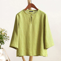 ZANZEA Vrouwen Button Zomer O Hals 3/4 Mouw Effen Blouses Casual Katoen Linnen Shirts voor Vrouwen Losse Pasvorm