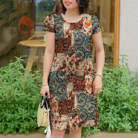 ZANZEA Vrouwen Chic Geprinte Korte Mouwen Jurk Plus Size Losse Pasvorm,Perfect voor Werk & Everyday