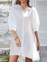 ZANZEA Vrouwen Dagelijkse Casual 3/4 Mouw Effen Kleur Shirt Jurken