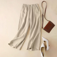 ZANZEA Vrouwen Katoenen Elastische Taille Effen Kleur Lange Broek Casual Losse Rechte Broek