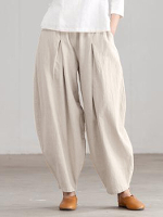 Vrouwen Losse 100% Katoenen Enkel Lengte Effen Kleur Wijde Casual Broek