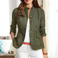 ZANZEA Vrouwen Mode Knopsluiting Voorzijde Zak Outwear Casual Lange Mouwen Staande Kraag Jassen