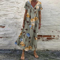 ZANZEA Vrouwen V hals Bloemenprint Boheemse Vrijetijds Casual Losse Jurk
