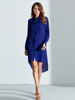 Zanzea Women Casual Loose Bowknot Long Sleeve Solid Color Shirt Dresses