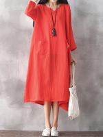Zanzea Women Long Sleeve Loose Pure Color Maxi Dresses