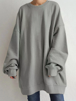 Women Puff Sleeve Crew Neck Solid Color Hem Long Sleeve Sweatshirts