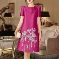 ZANZEA Dames Elegante Bloem Borduursatijnen Jurk Feest Pof Mouwen Ruffles Knie Lengte Jurken