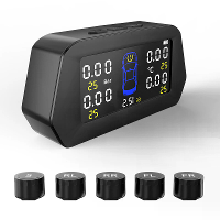 Zonne energie aangedreven bandenspanningsmonitorsysteem auto TPMS met 4 externe sensoren 6 alarmfuncties realtime weerga