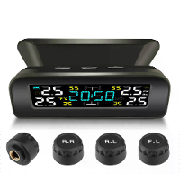 Zonnebandenspanningmonitor klok LCD display auto TPMS draadloze bandenspanningmonitor met 4 externe sensoren