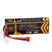 ZOP Power 7.4V 5000mAh 45C 2S Lipo Batterij T stekker voor 1/10 RC Racewagen