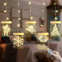 USB Romantisch 3D Opknoping Kerst LED Gordijn String Light DC5V 8 Modi Afstandsbediening voor Huisdecoratie Kerstversier