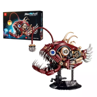 XINZHUAN XZ0113 Cyber Lantaarnvis Anglervis Dynamische Mechanische Bureau Ornament Bouwsteen Brick Assemblage Kit Kinder