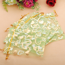 100Pcs Green Heart Organza Jewelry Pouch Favor Gift Bag