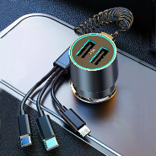 100W Auto Lader Dubbele USB Super Snelle Quik Oplading Auto Aansteker Eén Naar Drie Met Draad Metaal