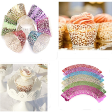 12Pcs 7 Color Filigree Vine Cupcake Wrappers Collars Wraps Case Birthday Party Decoration