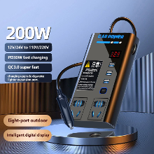200W Hoog vermogen auto omvormer lader 12V naar 110V 220V multi functionele converter Type C mobiele telefoon snelladen