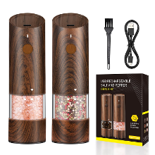 500MAh Elektrische Pepermolen in Houtnerf Kleur Elektrische Zout  en Pepermolen Set met 6 Verstelbare Grofheidsgraden Ve