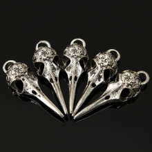 5Pcs Vintage Silver Alloy Bird Skull Necklace Pendant Diy Jewelry