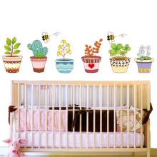 6 Colorful Potted Flowers Plants Bee Wall Stickers Rural Garden Removable Art Decal Decoration Kids Room Diy