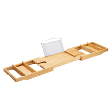 ACAZA Badplank met Boekenhouder   Uitschuifbare Bad Brug   75 tot 109 cm Breed