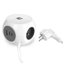 ACT Connectivity Stekkerdoos kubus met 3 stopcontacten, 30W Power Delivery USB C/A poorten, kabellengte 1,5m stekkerdoos Type E