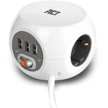 ACT Connectivity Vierkante stekkerdoos (PDU) met 3 sockets type F, 3 USB A poorten, 1,5m