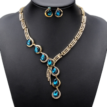 Alloy Water Drop Rhinestone Necklace Earrings Engagement Jewelry Set