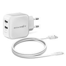 Apple Mfi Blitzwolf® Lightning To Usb Cable And 4.8A 24w Dual Usb Travel Wall Eu Charger Kit Combo