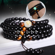 Banggood 108 kralen Black Onyx lichtgevend Yoga Dragon Mala armband Multilayer vintage kralen armband