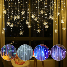 Banggood 96 LED Sneeuwvlok String Gordijn Venster Lichten Colorful Bruiloft Lamp 8 Modi