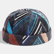 Banggood Collrown Mannen Corduroy Patchwork Kleur Onregelmatige Streep Geometrische Patroon Mode Toevallige Brimless Beanie Huisb