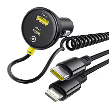 Baseus 60W 2 Poorts USB PD Autolader Adapter Ingebouwde iP+Type C Veer Oplaadkabel Ondersteunt PD QC FCP AFC SCP Snellad