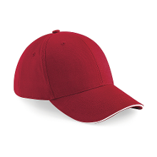 Beechfield 6 panel baseballcap   rood/wit   voor volwassenen   katoen