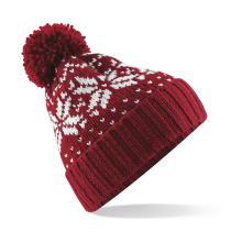 Beechfield Gebreide Nordic Wintermuts met pom pom rood/wit