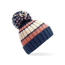 Beechfield Wintermuts met Pompon   blauw/oud roze   volwassenen   100% soft acryl