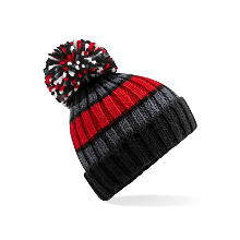 Beechfield Wintermuts met Pompon   zwart/cherry   volwassenen   100% soft acryl