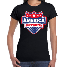 Bellatio Decorations Amerika USA supporters t shirt   zwart   voor dames   USA America   landen shirts   kleding   sport