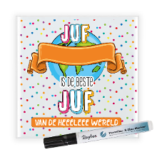 Bellatio Decorations Cadeau tegel voor juf   de beste juf   invul tegel   stippen   keramiek   15 cm