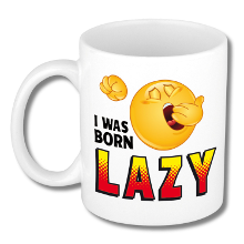 Bellatio Decorations Collega Cadeau Koffiemok   wit   I was born Lazy   300 ml   Kantoorhumor serie
