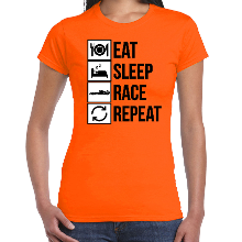 Bellatio Decorations Eat sleep race repeat supporter / race fan t shirt oranje voor dames
