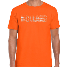 Bellatio Decorations Glitter Holland t shirt oranje rhinestone steentjes voor heren Nederland supporter EK/ WK